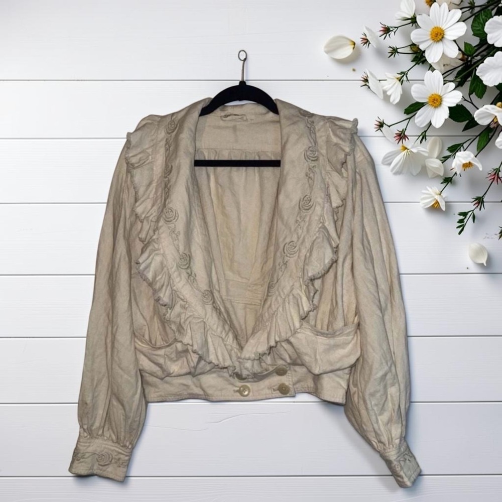 Embroidered Ruffle free people Jacket Victorian romantic prairie